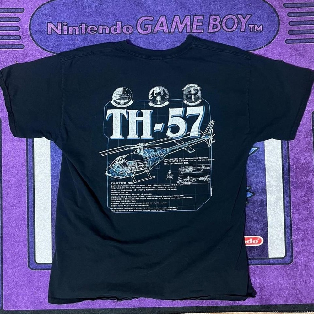 Large retro 1994 TH-57 helicopter streetwear tee black blue and white,